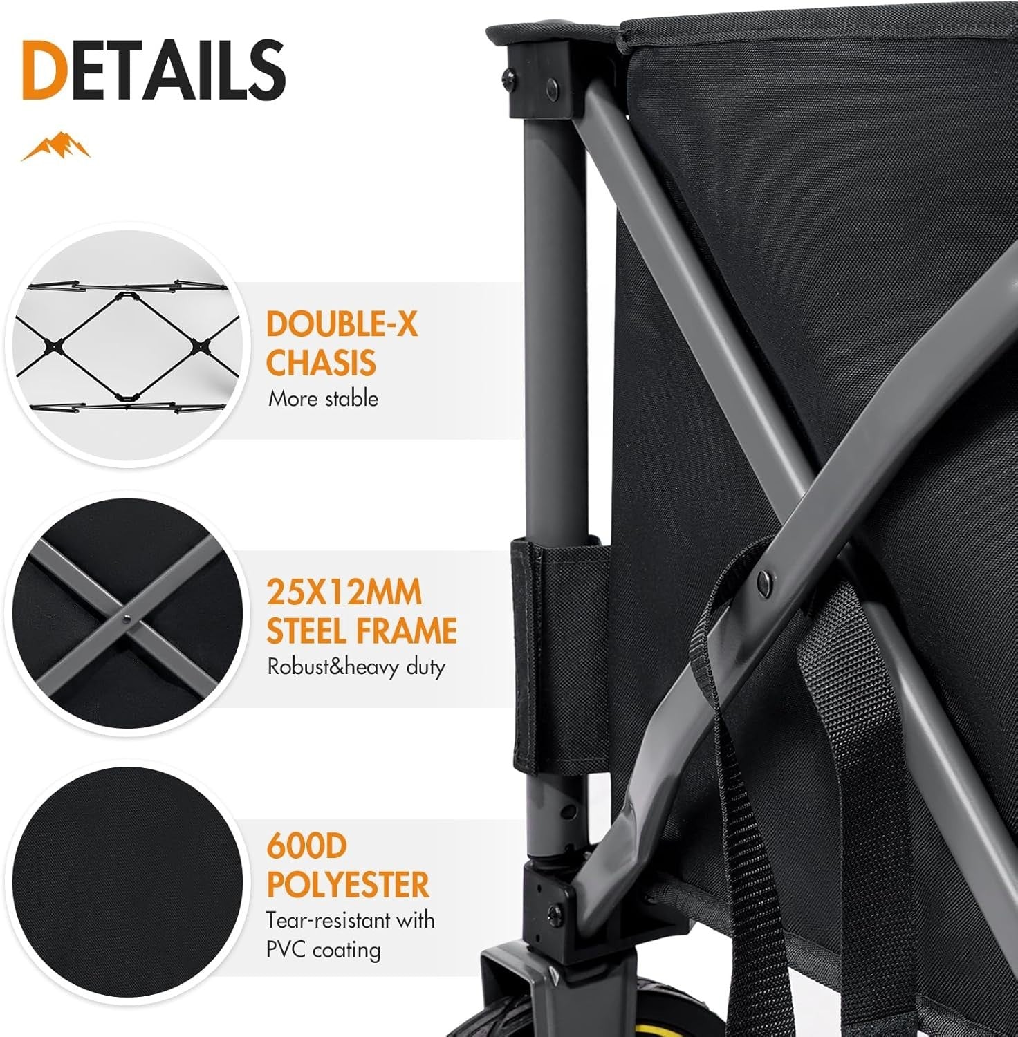 Black 300L XXL Folding Festival Trolley 160kg Heavy Duty Extra-Long Wagon