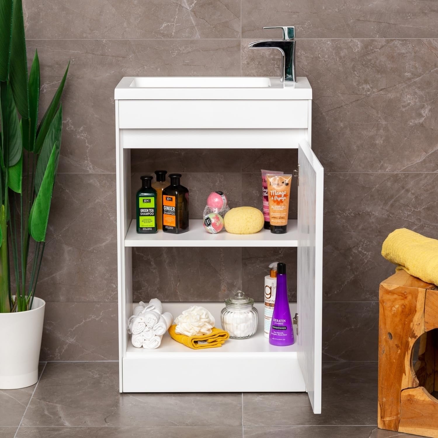 550mm White Gloss Floor Standing Vanity Unit with Polymarble Basin & Soft Close