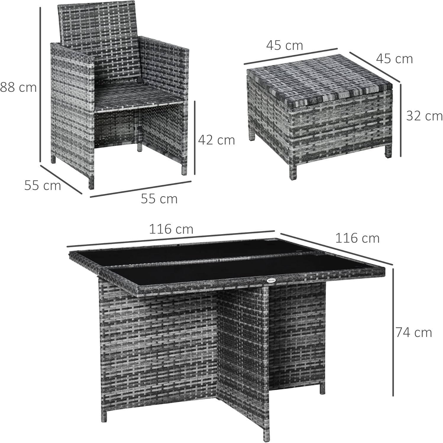 8 Seater Rattan Garden Dining Set with Cushions & Glass Table Patio Furniture