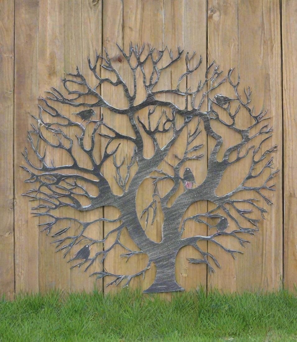60cm Tree of Life Metal Wall Art Silver Indoor Outdoor Decor