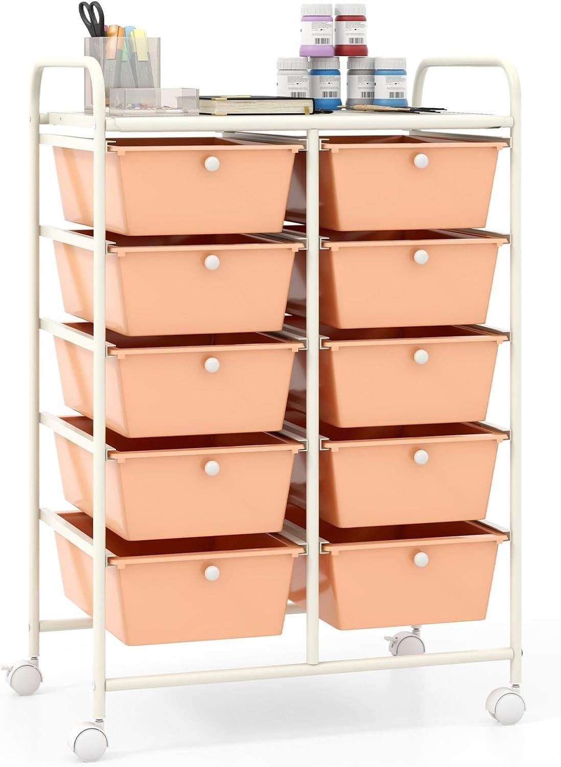 Peach 10 Drawer Rolling Storage Cart Utility Trolley Beauty Organizer