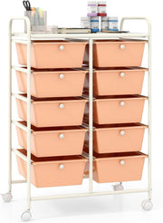 Peach 10 Drawer Rolling Storage Cart Utility Trolley Beauty Organizer