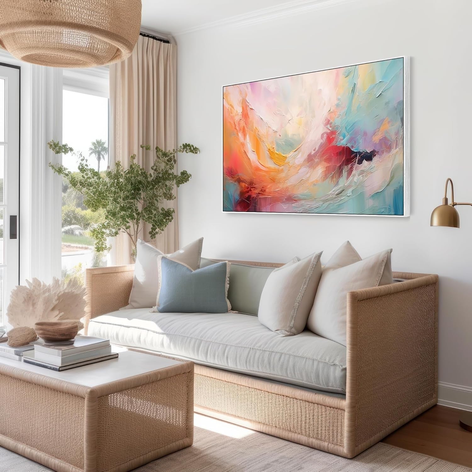XXL Abstract Canvas Wall Art 153x97cm Framed Colourful
