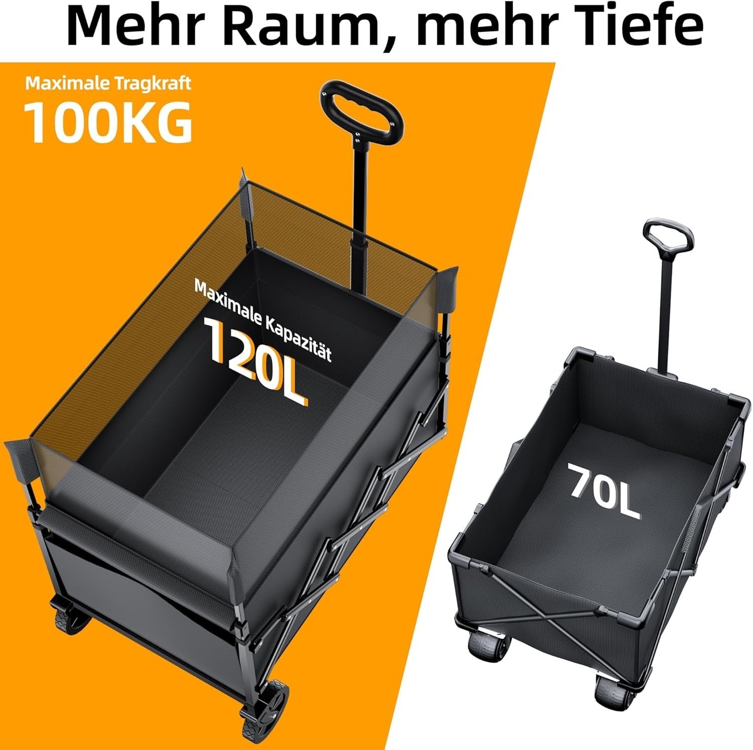 Heavy Duty Festival Camping Trolley 120L Folding Utility Wagon Cart with Wheels