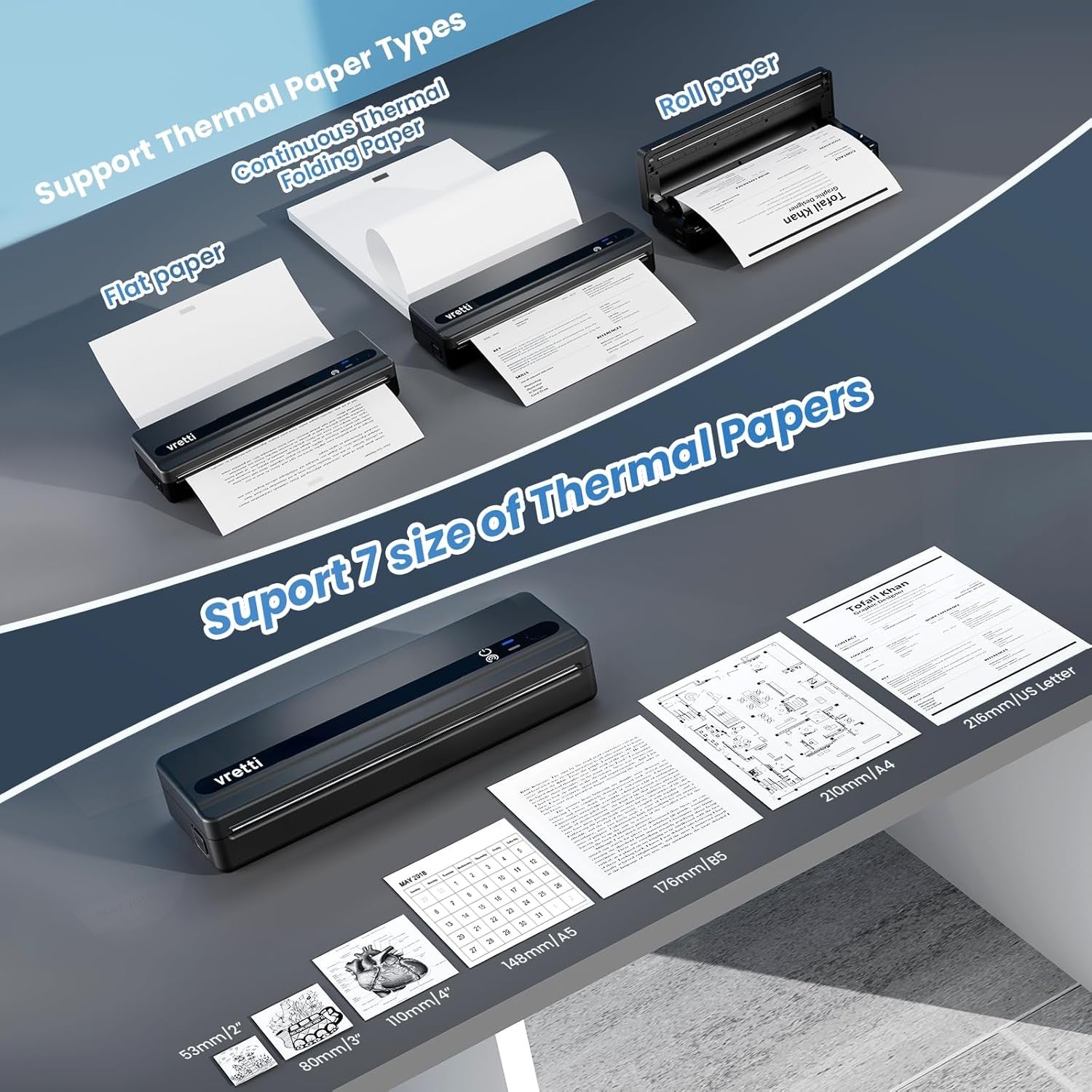 A4 Portable Thermal Printer Bluetooth Inkless Wireless