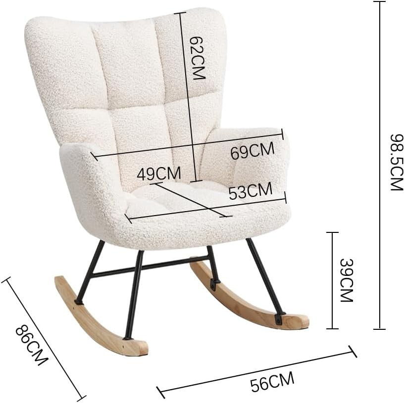 Ivory Rocking Chair Teddy Fabric Comfy Armchair for Nursery Lounge Relax