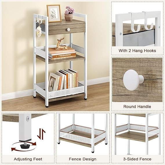 3-Tier Ladder Shelf Unit with Drawer Small Storage Stand for Bedroom Bathroom