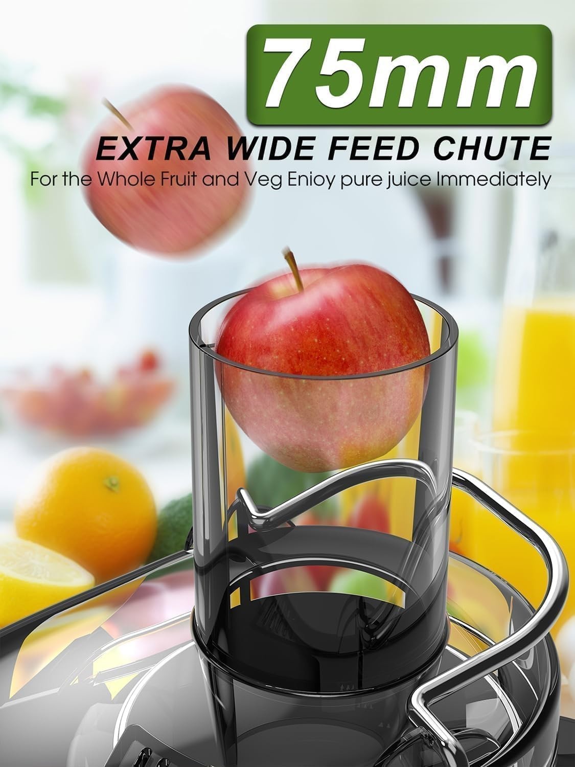 1200W Centrifugal Juicer 75mm Wide Chute Whole Fruit High Yield