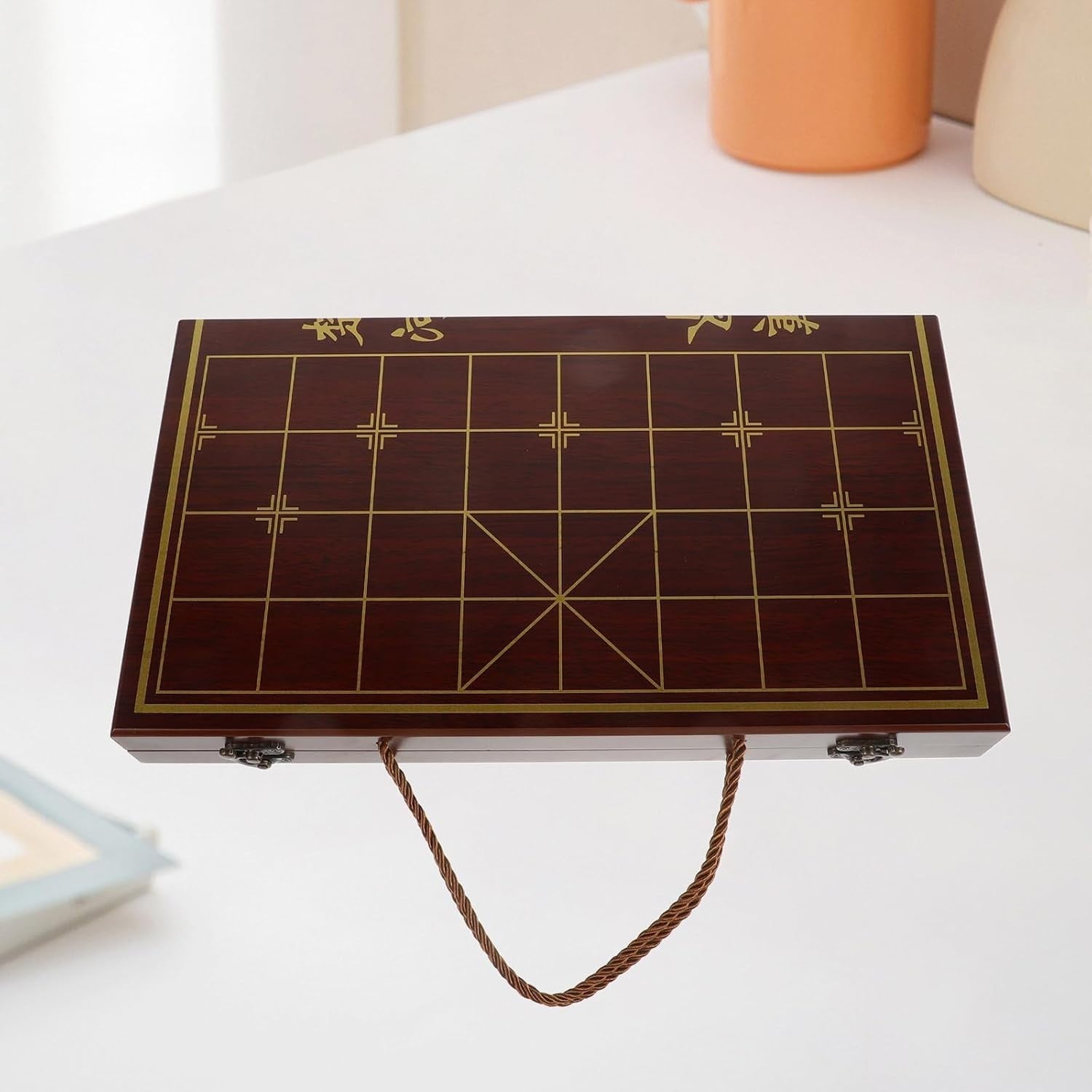 Wooden Xiangqi Travel Chess Set Folding Board Storage Handle