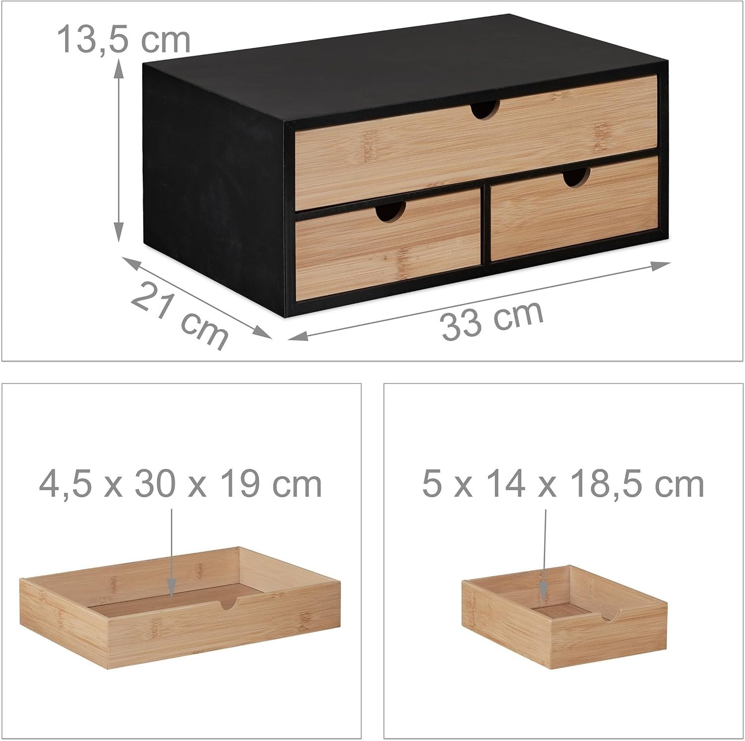 Desk Organiser 3 Drawers Bamboo Storage Box Office Stationery Holder