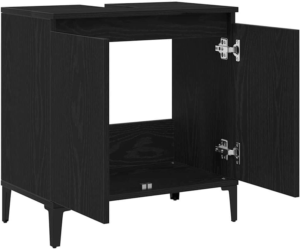 Black Oak Bathroom Sink Cabinet | 58x33x60cm Modern Vanity Storage