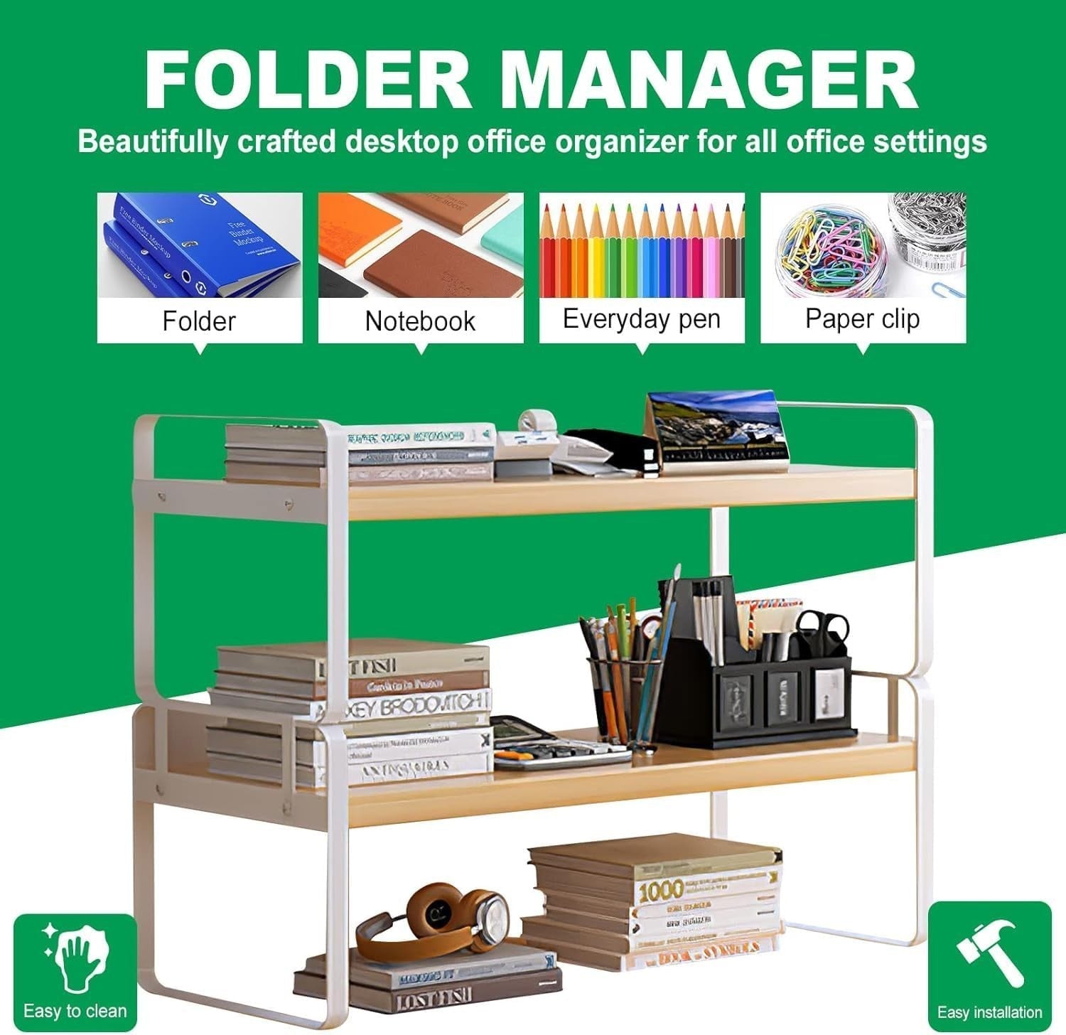Adjustable Wood Desk Shelf – 2-Tier Office Organizer Rack for Supplies & Decor