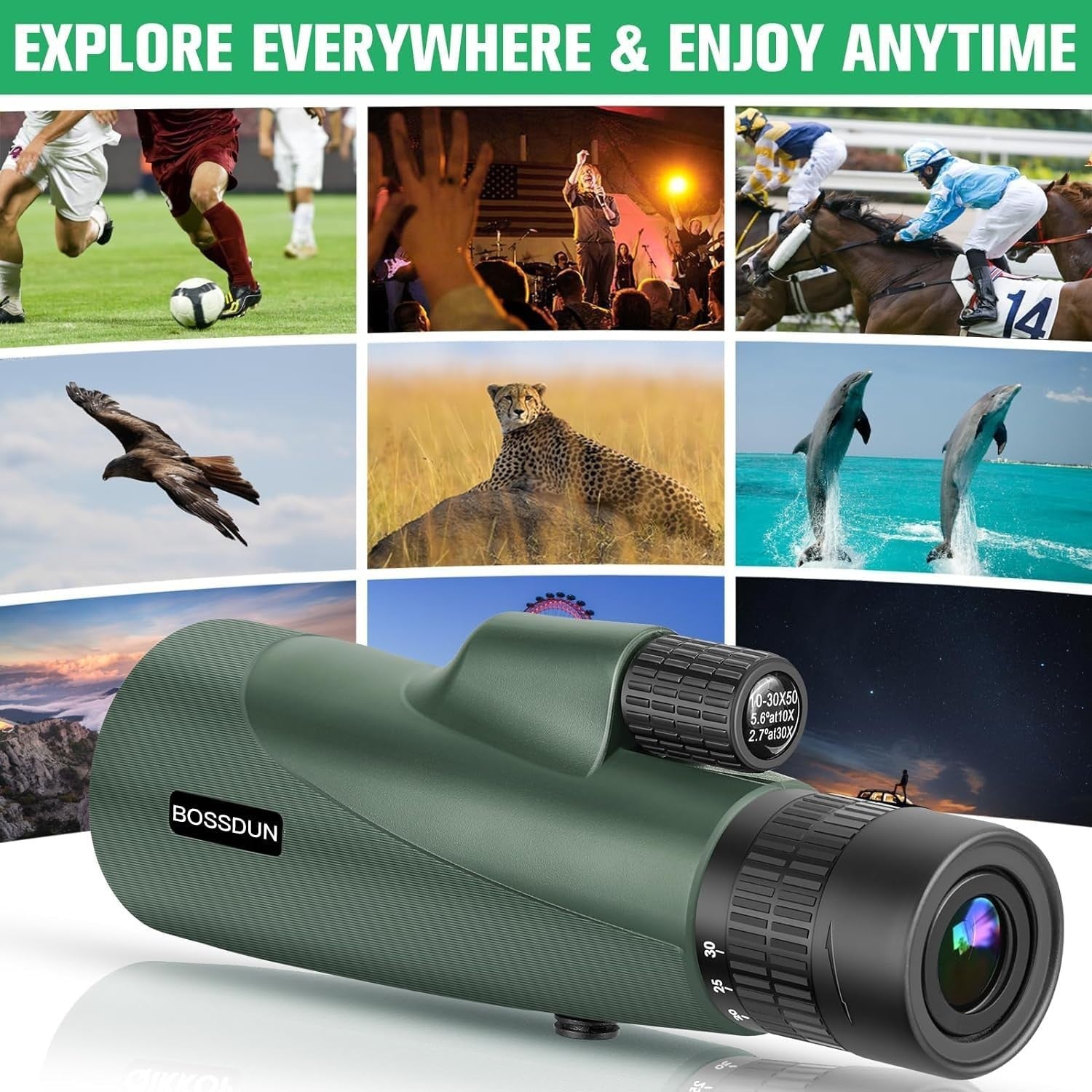 10-30x50 High Power Zoom Monocular HD BAK4 Prism + Tripod & Phone Adapter