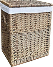 Large Wicker Laundry Basket with Lid & Removable Lining 40×28×60cm Light Grey