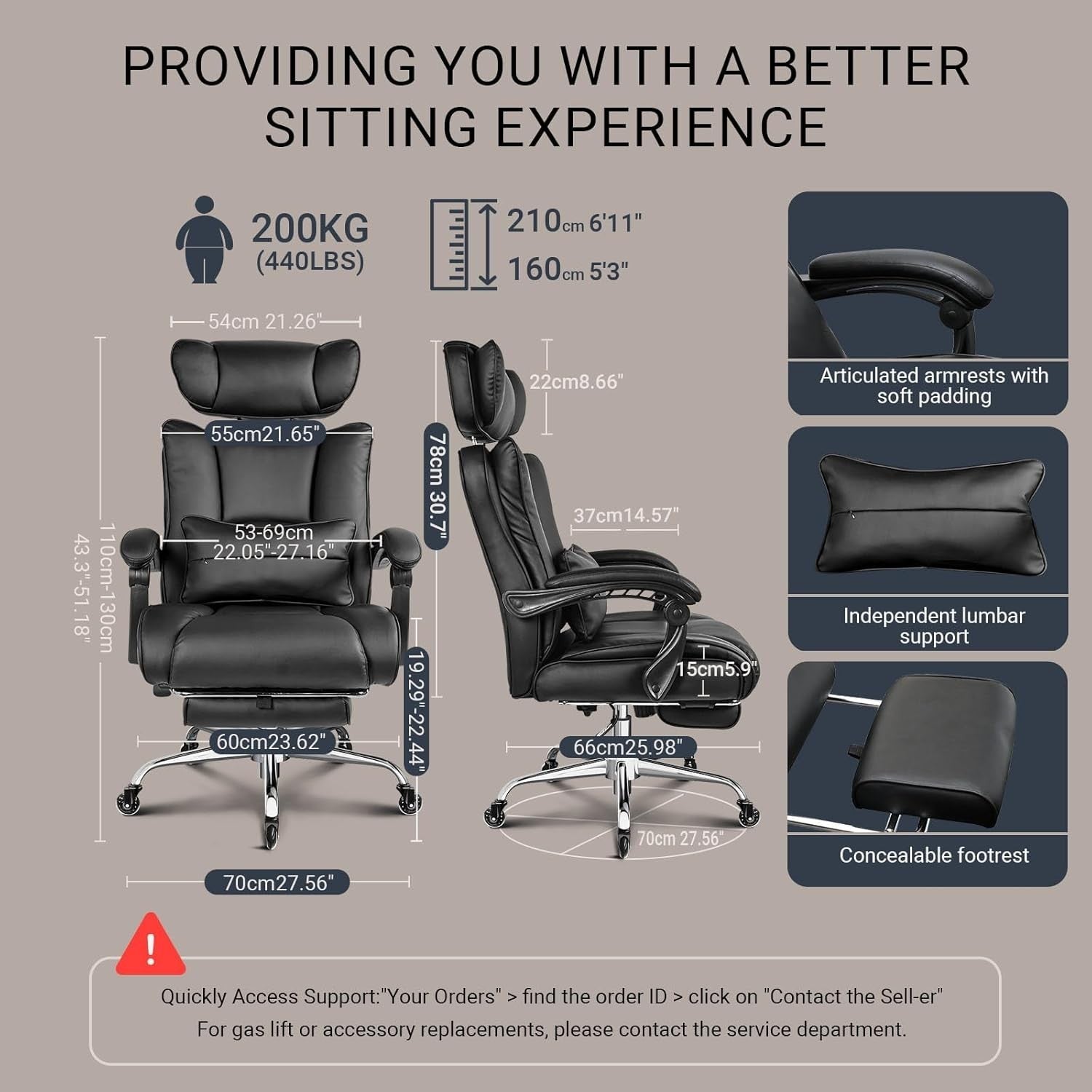 XXL Office Chair Recliner Big & Tall Ergonomic PU Leather Gaming Desk Seat