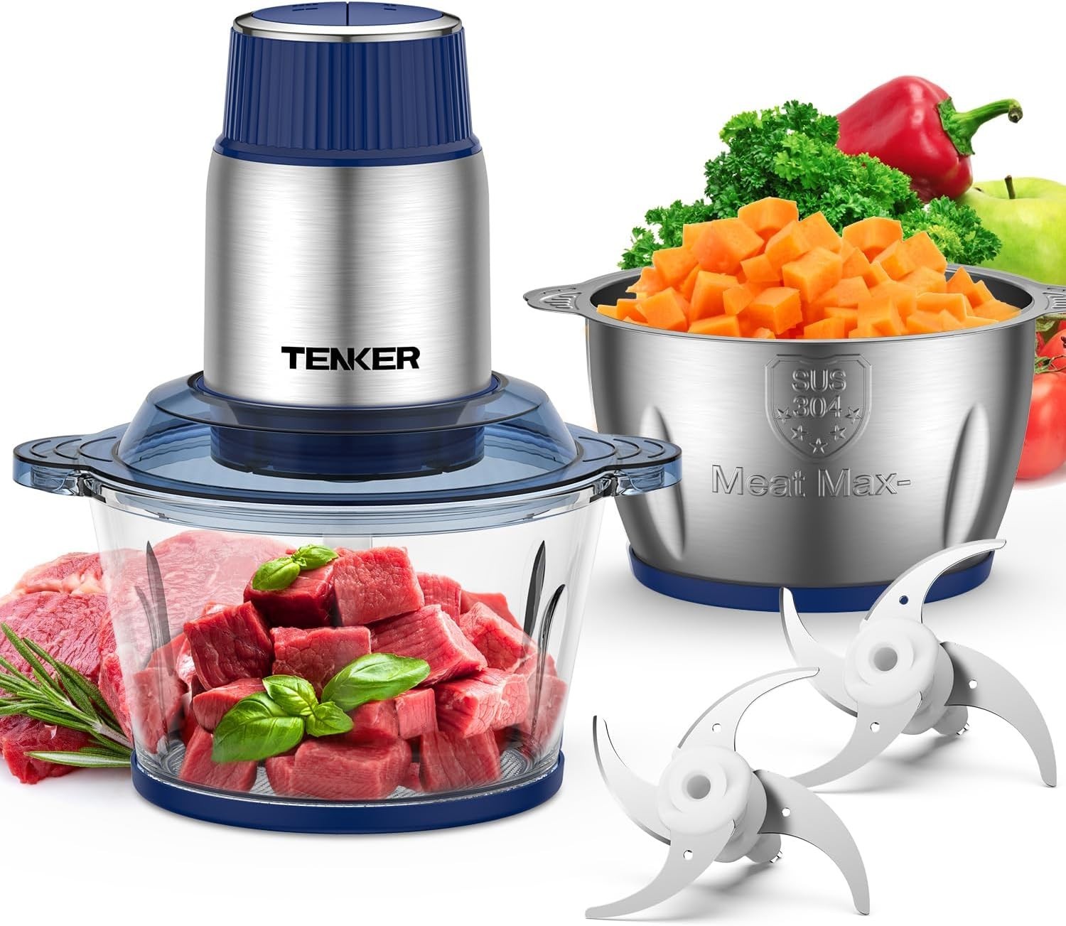 Electric Food Processor 2L+2L 400W Chopper Meat Veg Baby Safe BPA Free