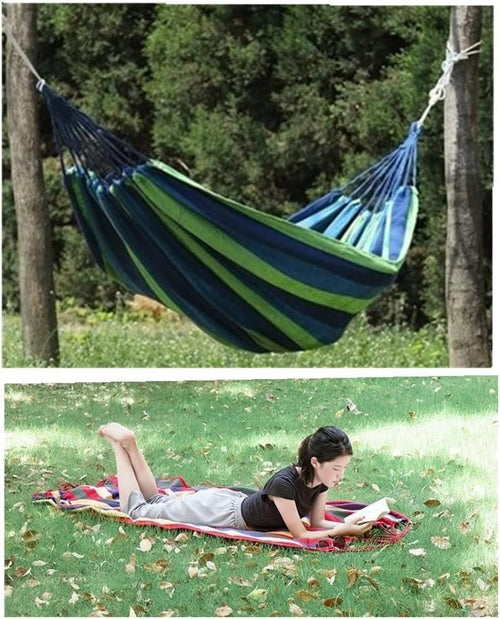 L 2 Person Cotton Camping Hammock – Portable, Lightweight, With Carry Bag