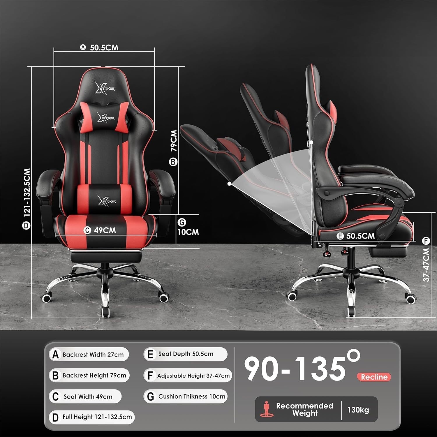 High Back Gaming Chair Reclining Office Desk Swivel Padded Footrest Red Black
