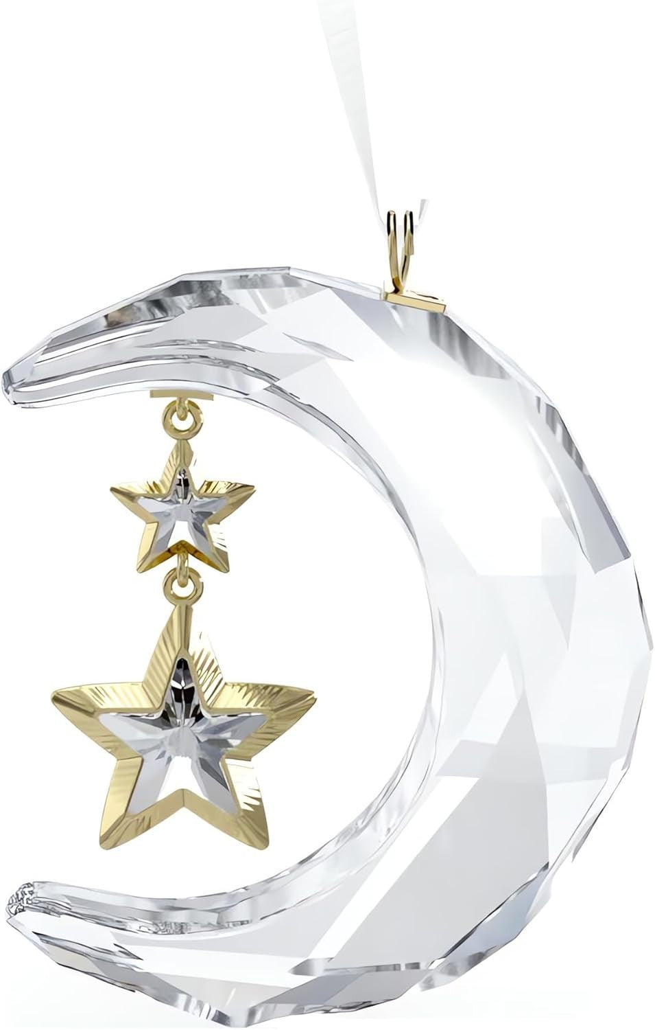 Luxury Crystal Moon Ornament 200-Facet Hanging Decor with Gold Star Accent