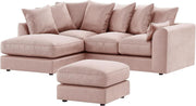 Velvet Pink L Shape Corner Sofa – 4 Seater Scatter Back Couch Left Hand