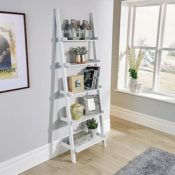 White 5 Tier Ladder Shelf Bookcase Modern Display Unit Storage Rack Home Décor