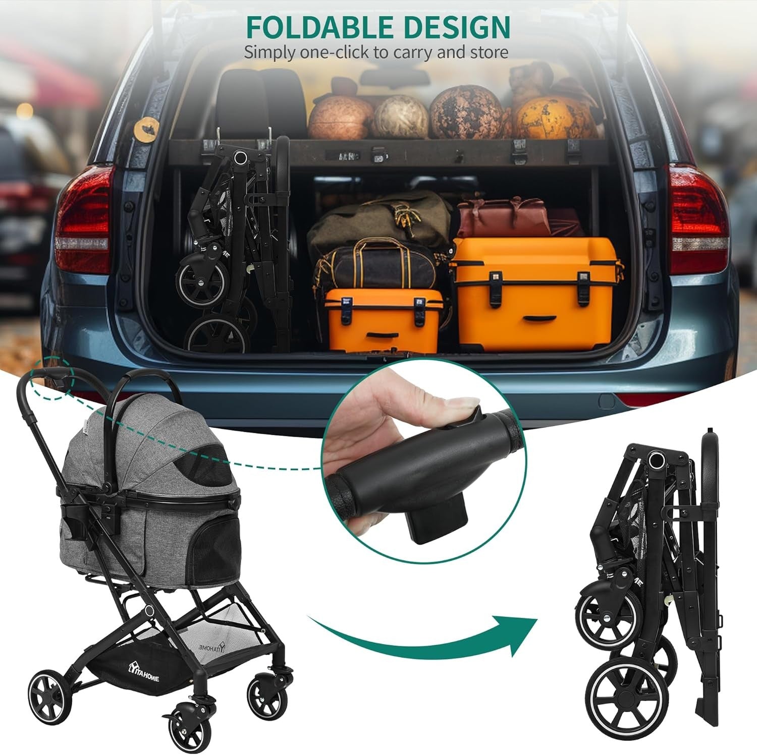 3 in 1 Dog Stroller Foldable Pet Pushchair Detachable Carrier Travel