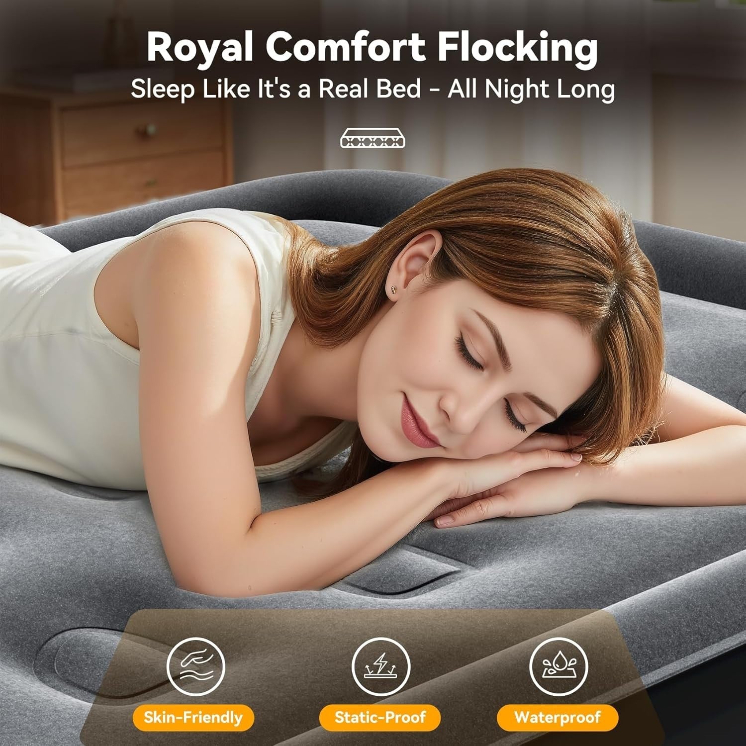 Single Air Mattress Built In Pump 18” Raised 2 Min Inflating Black Air Bed