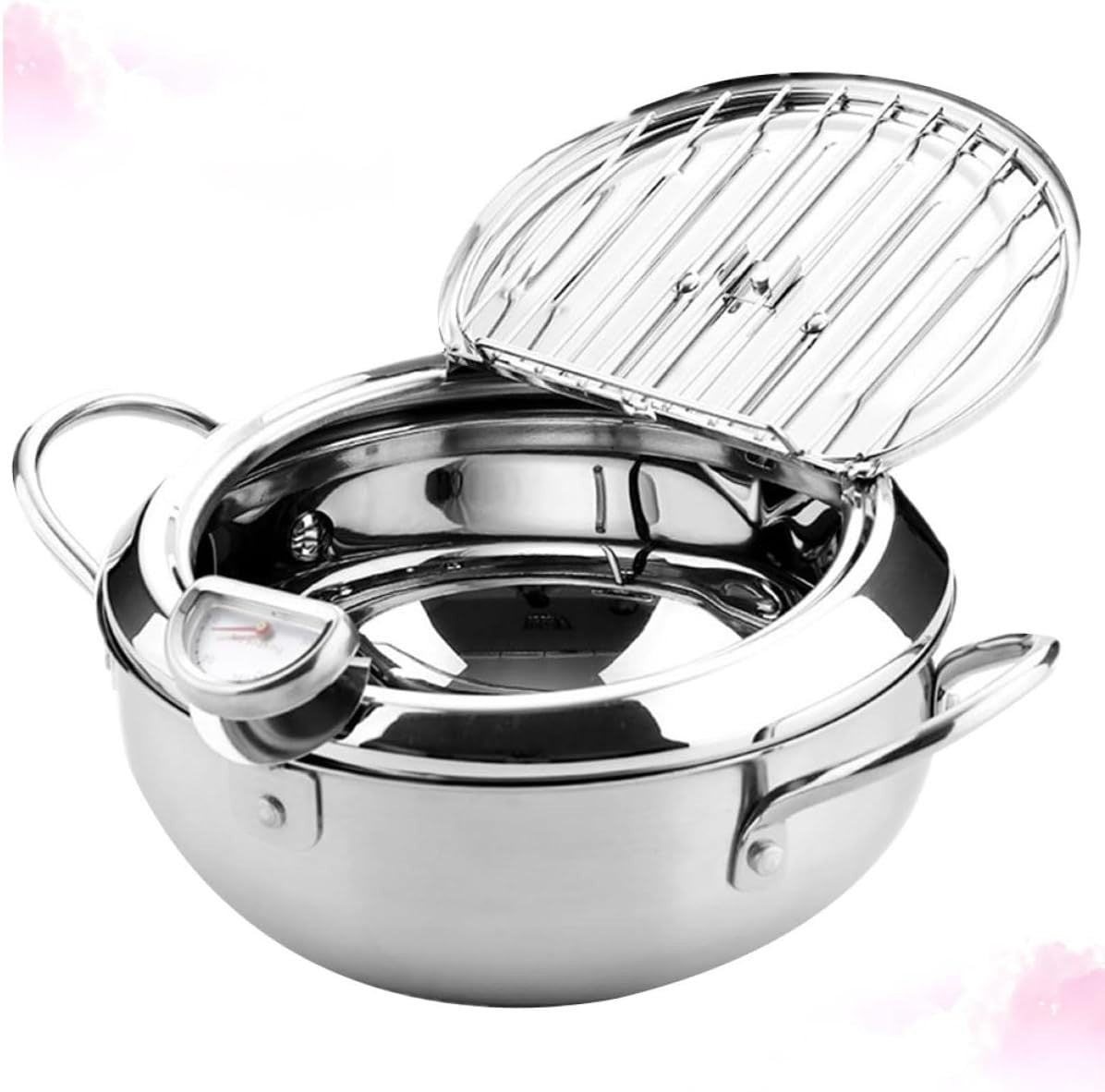 Deep Frying Pot With Thermometer Lid Induction Gas Fryer Pan