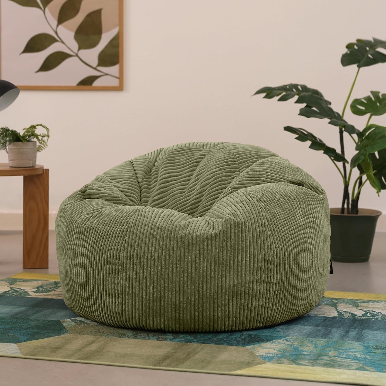 2x Large Bean Bag Chairs Adult Sage Green Corduroy Lounge Seating