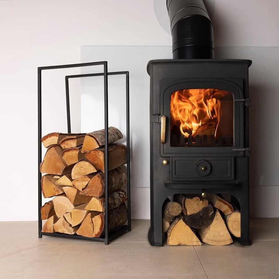 High Capacity Black Matte Iron Log Holder with Solid Base, 10kg Storage