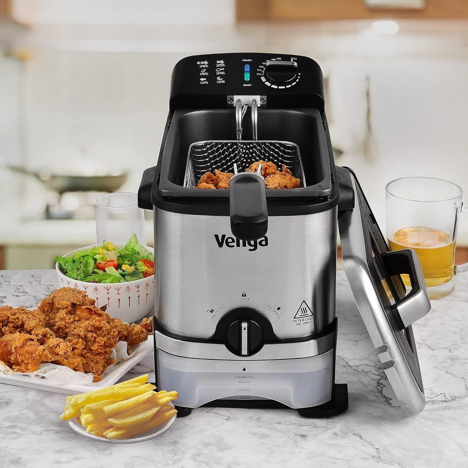 Semi Professional Deep Fat Fryer 3L 2000W Oil Filter Storage Easy Clean