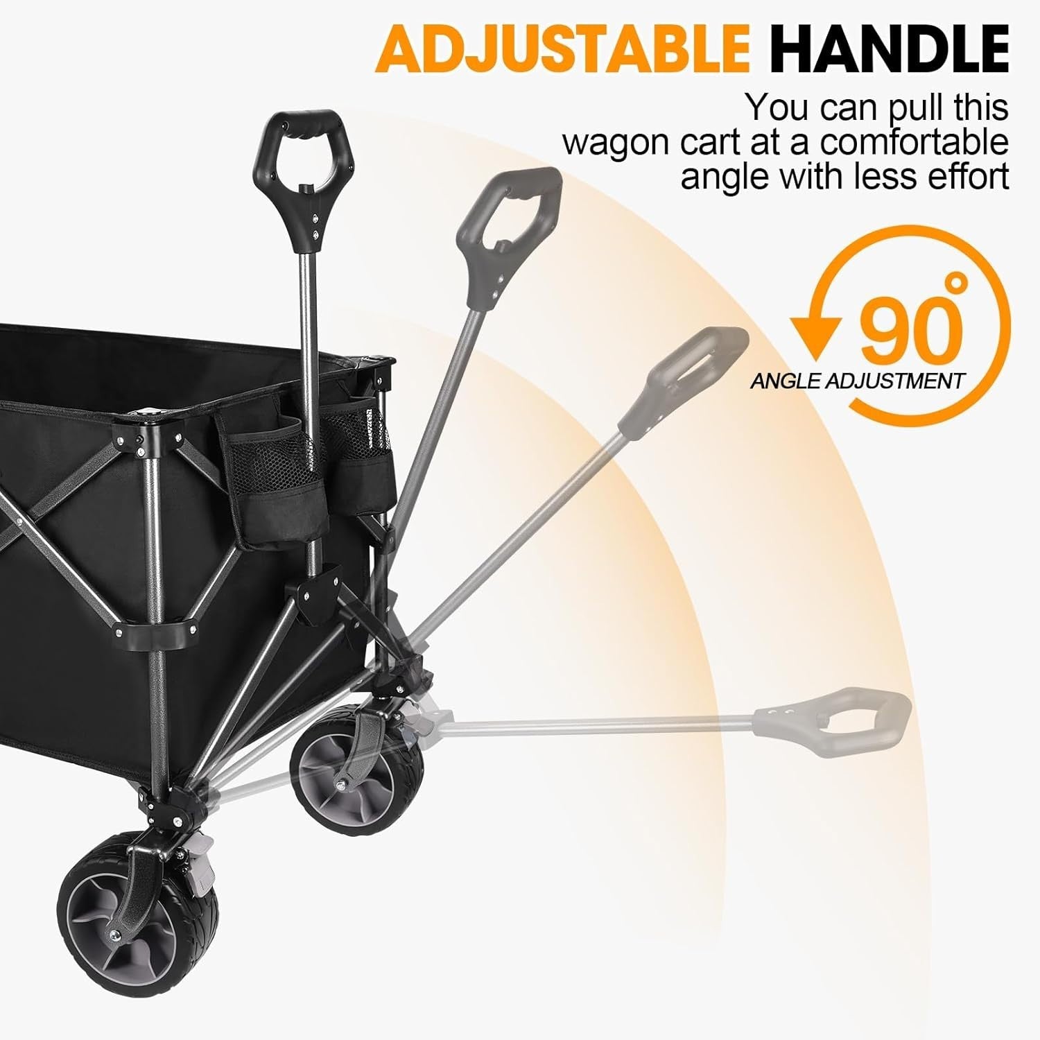 Black 200L Heavy Duty Folding Wagon 150kg Trolley Cart w/ Big Wheels & Brakes