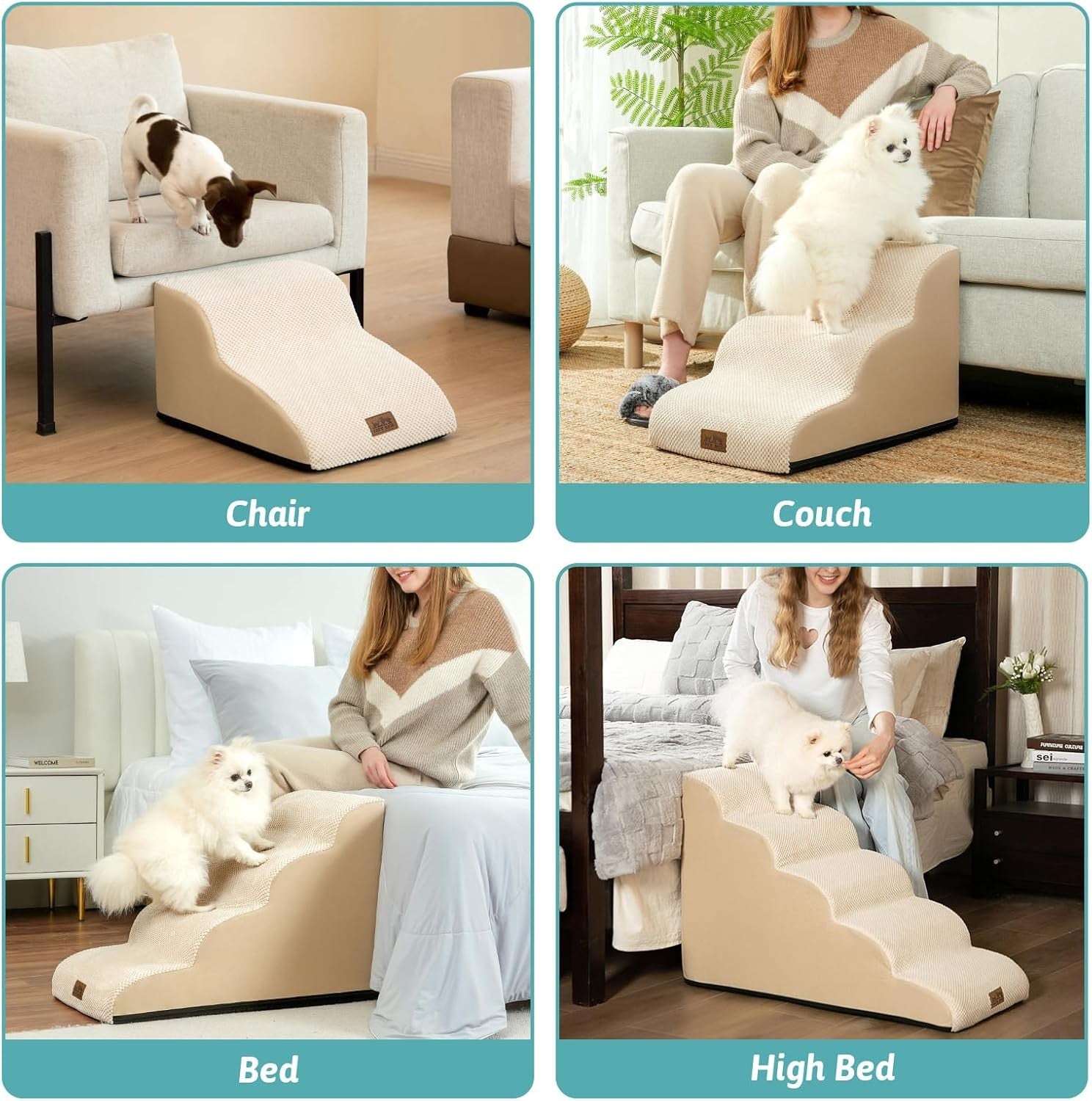 Dog Steps for Small Dogs 2-Step Pet Ramp Ladder Foam Ramp with Plush Cover