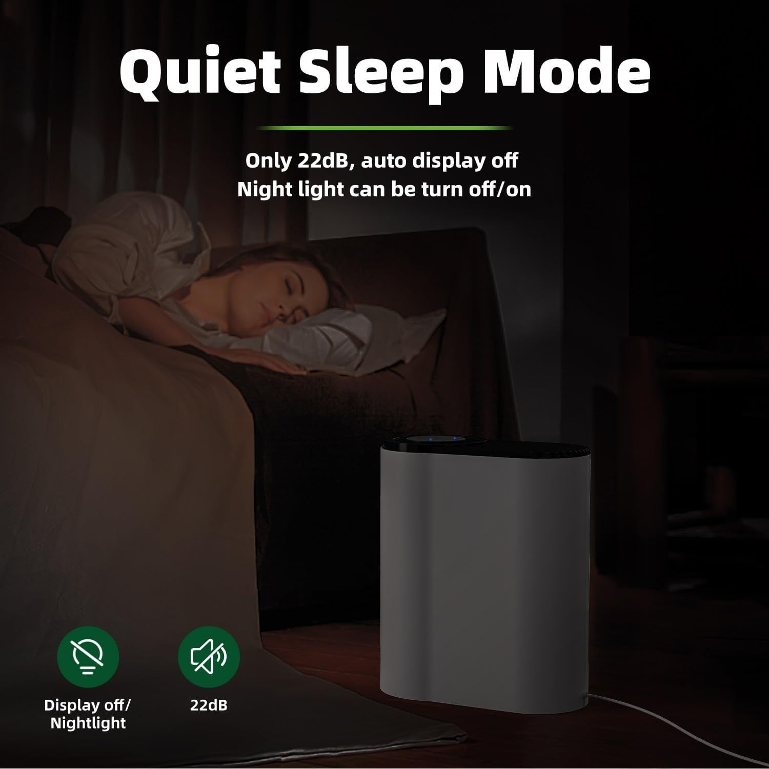 Air Purifier Bedroom Home CADR 230m³/h Quiet 22dB Dust Allergy Sleep