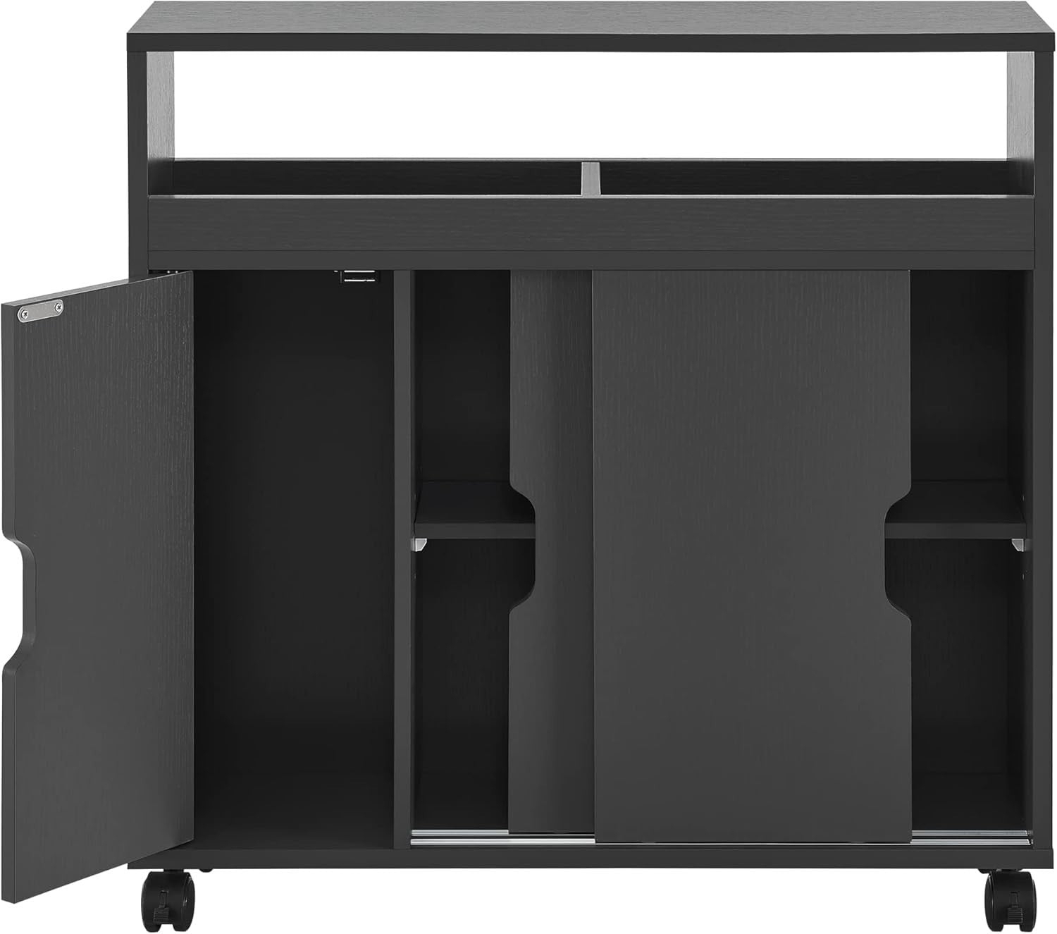 Bathroom Storage Cabinet Dark Grey Slim Cupboard w/ Wheels & Sliding Door