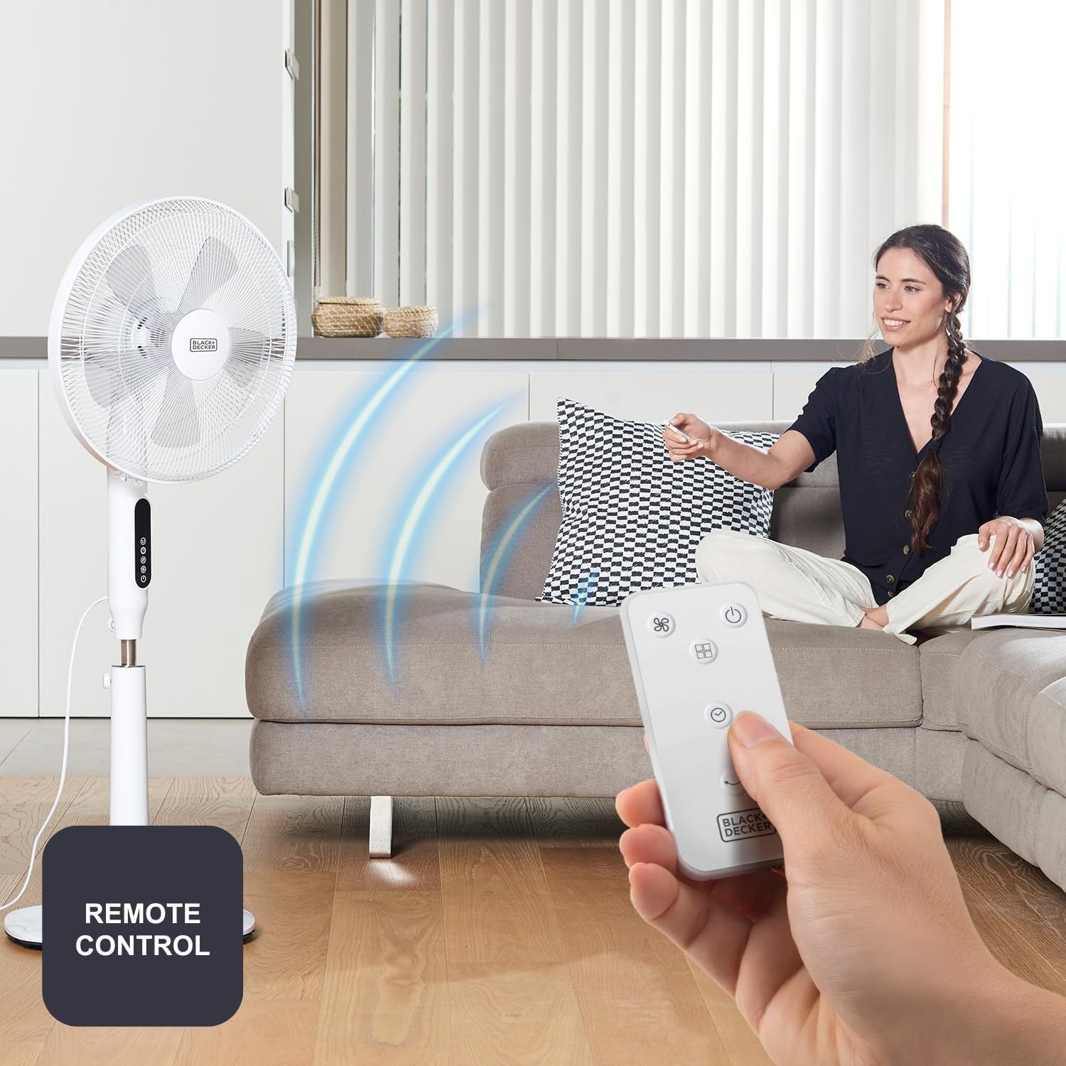 Adjustable Standing Fan – 110–135cm Height 3-Speed Remote w/ Timer Quiet 50W Air