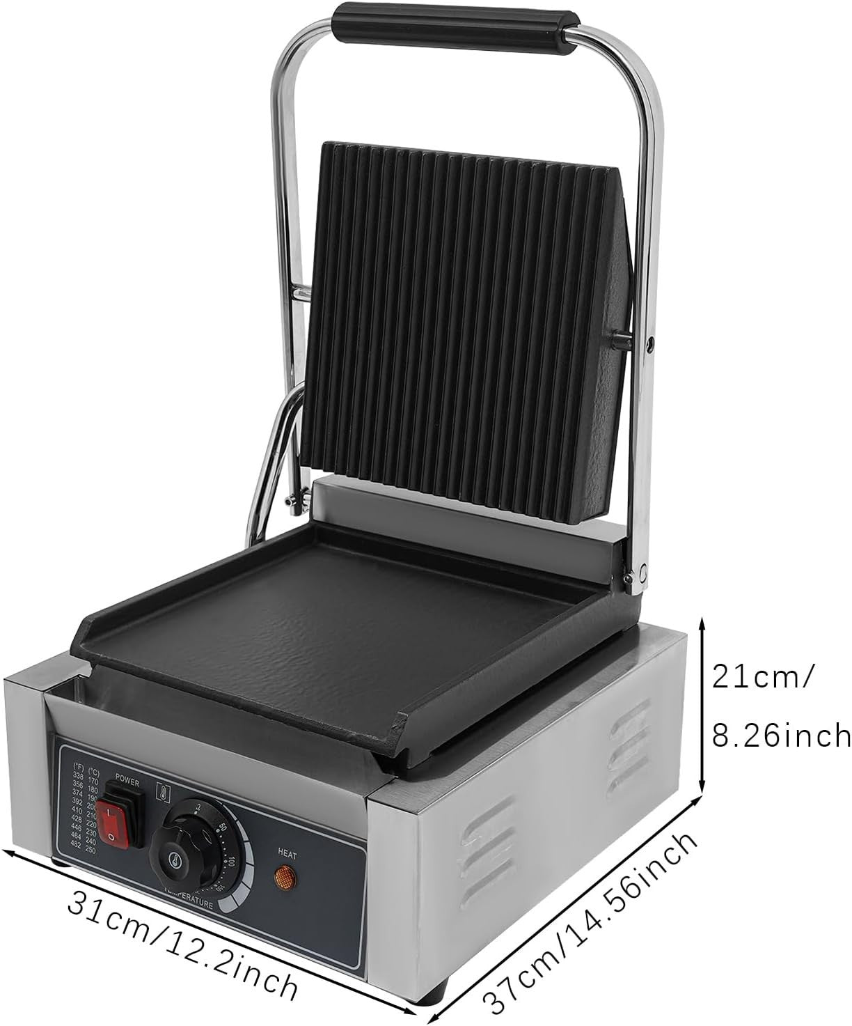 Commercial Panini Press Grill 1800W Adjustable Temp Non-Stick Sandwich