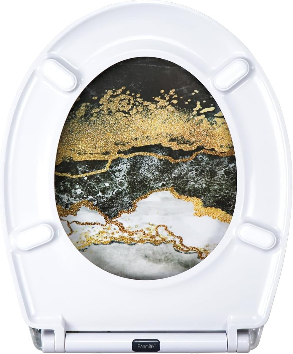 Marble Effect Toilet Seat Soft Close Quick Release Top Fix 45x37cm