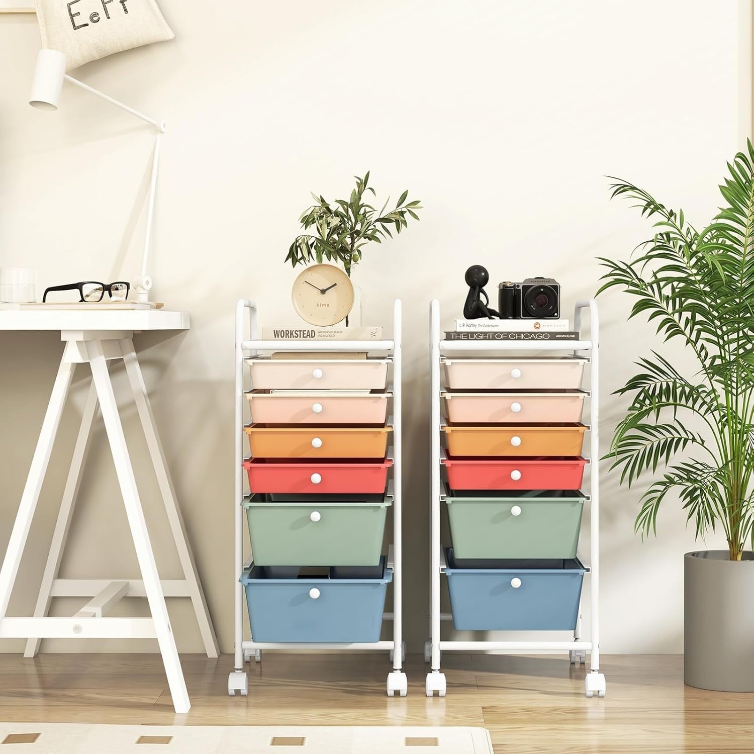 6 Drawer Colorful Rolling Storage Trolley Utility Cart with Wheels