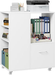 White Mobile File Cabinet 75cm Under Desk Storage with Shelves