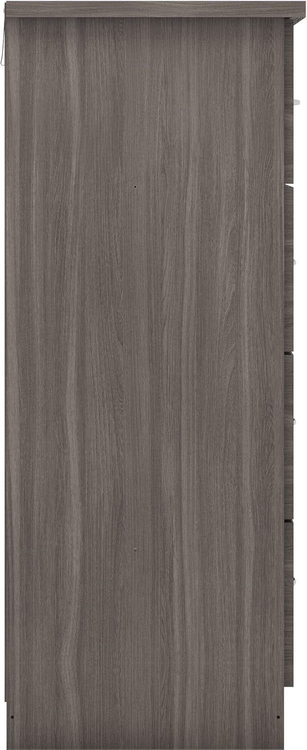 Tall Chest of 5 Drawers Black Wood Grain Storage Cabinet Bedroom Unit