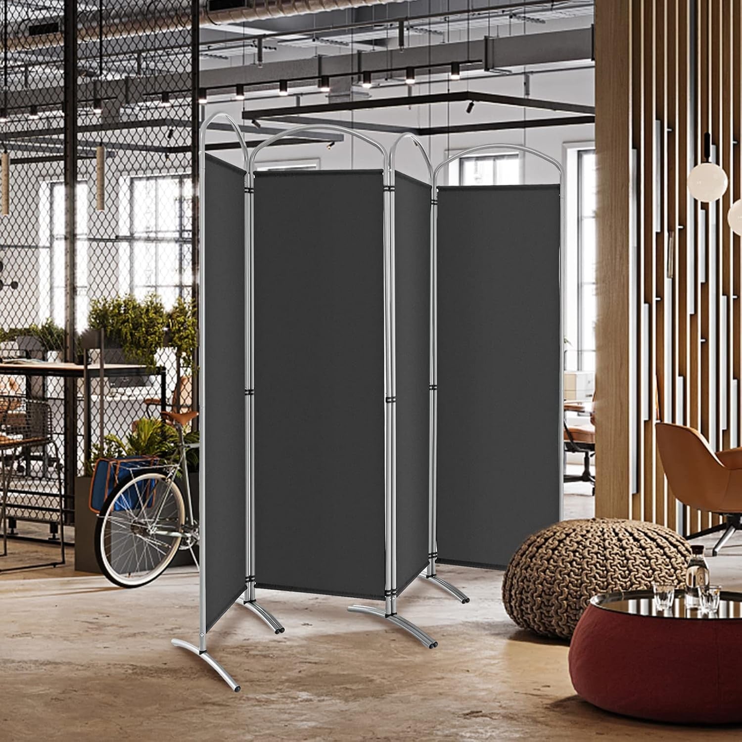 4 Panel Grey Folding Room Divider Privacy Screen Freestanding Partition 221x188c