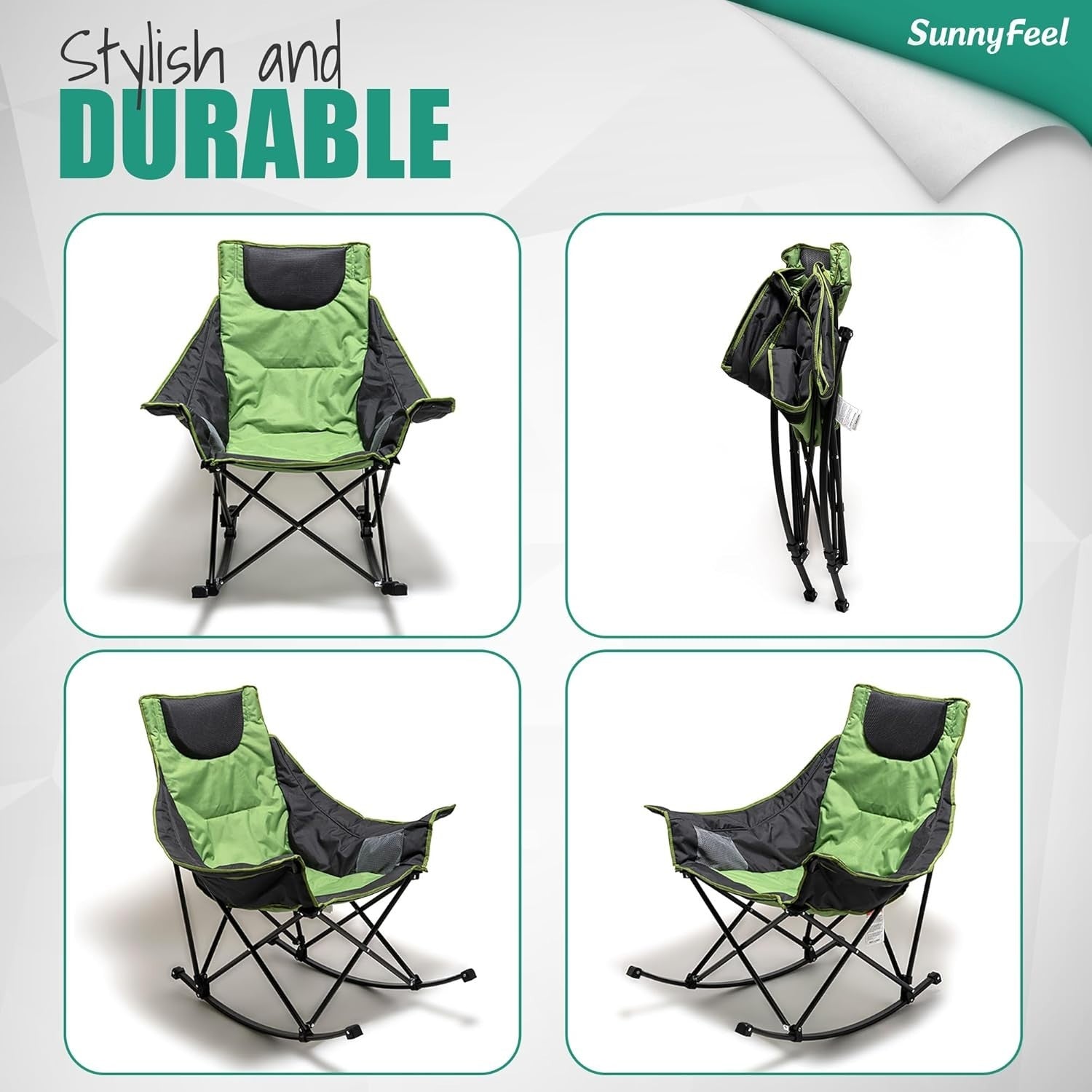 Folding Camping Rocking Chair Recliner, Heavy Duty Outdoor Seat 107x96x59cm