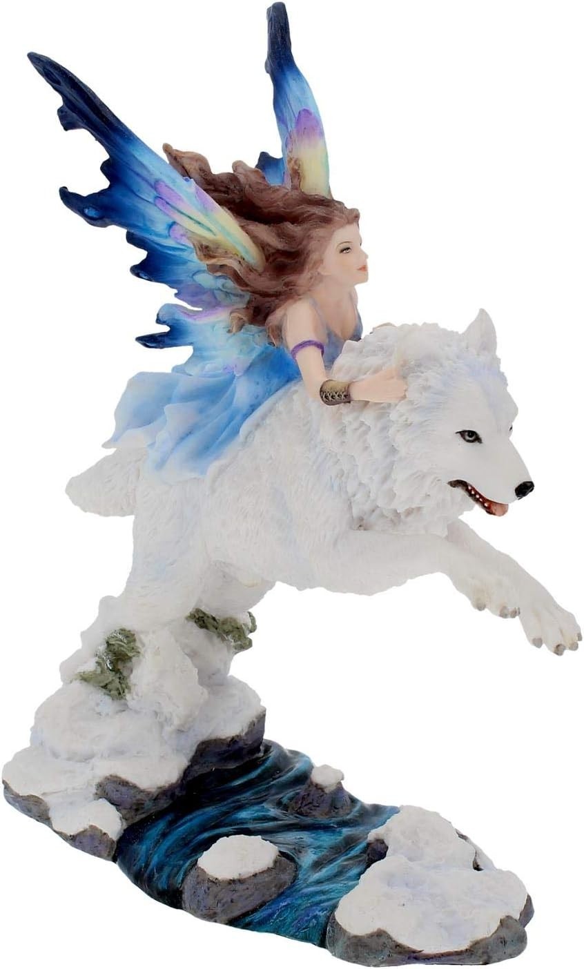 Free Spirit Fairy & White Wolf Figurine 31cm Fantasy Resin Ornament Home Decor