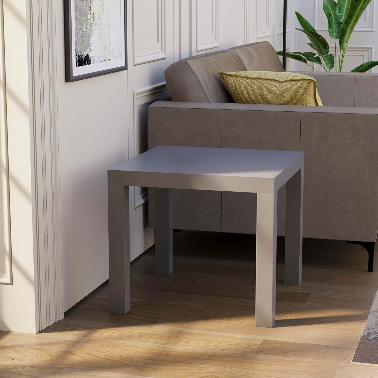 Modern Grey Square Side Table – Compact Lightweight End Table for Living Room