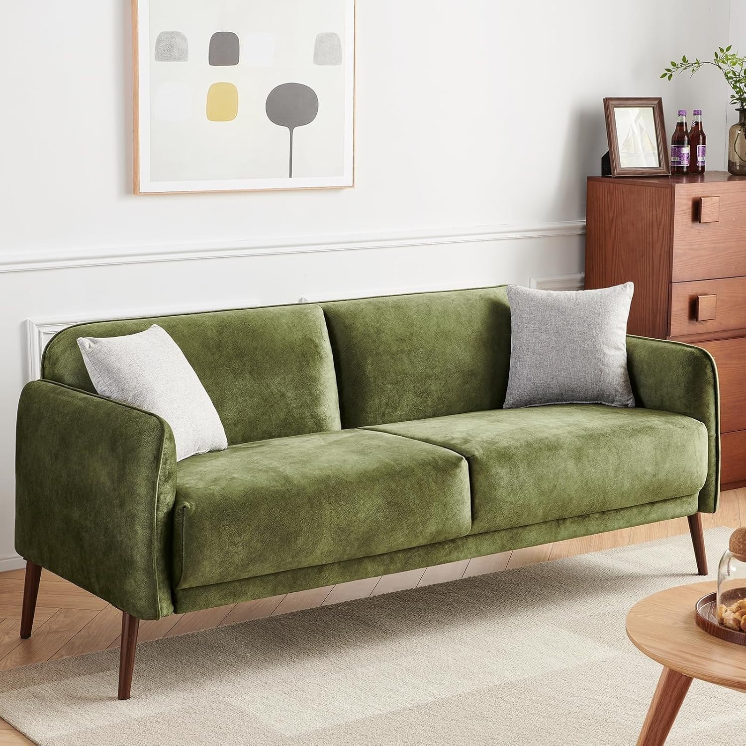 Velvet Loveseat Sofa 2-3 Seater Green Modern Couch for Lounge or Office
