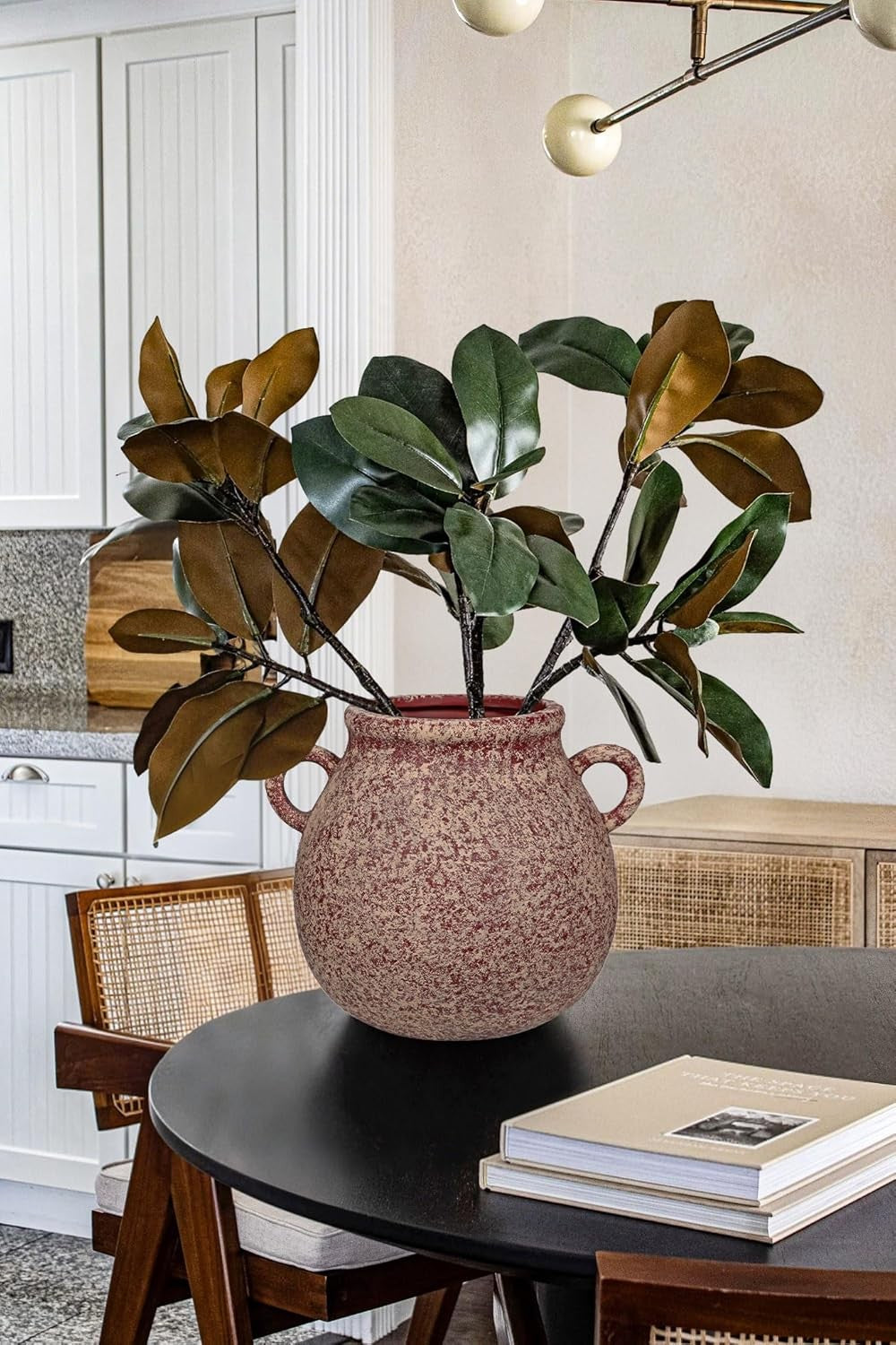 Rustic Ceramic Vase with Handles Farmhouse Urn Table Centrepiece Decor