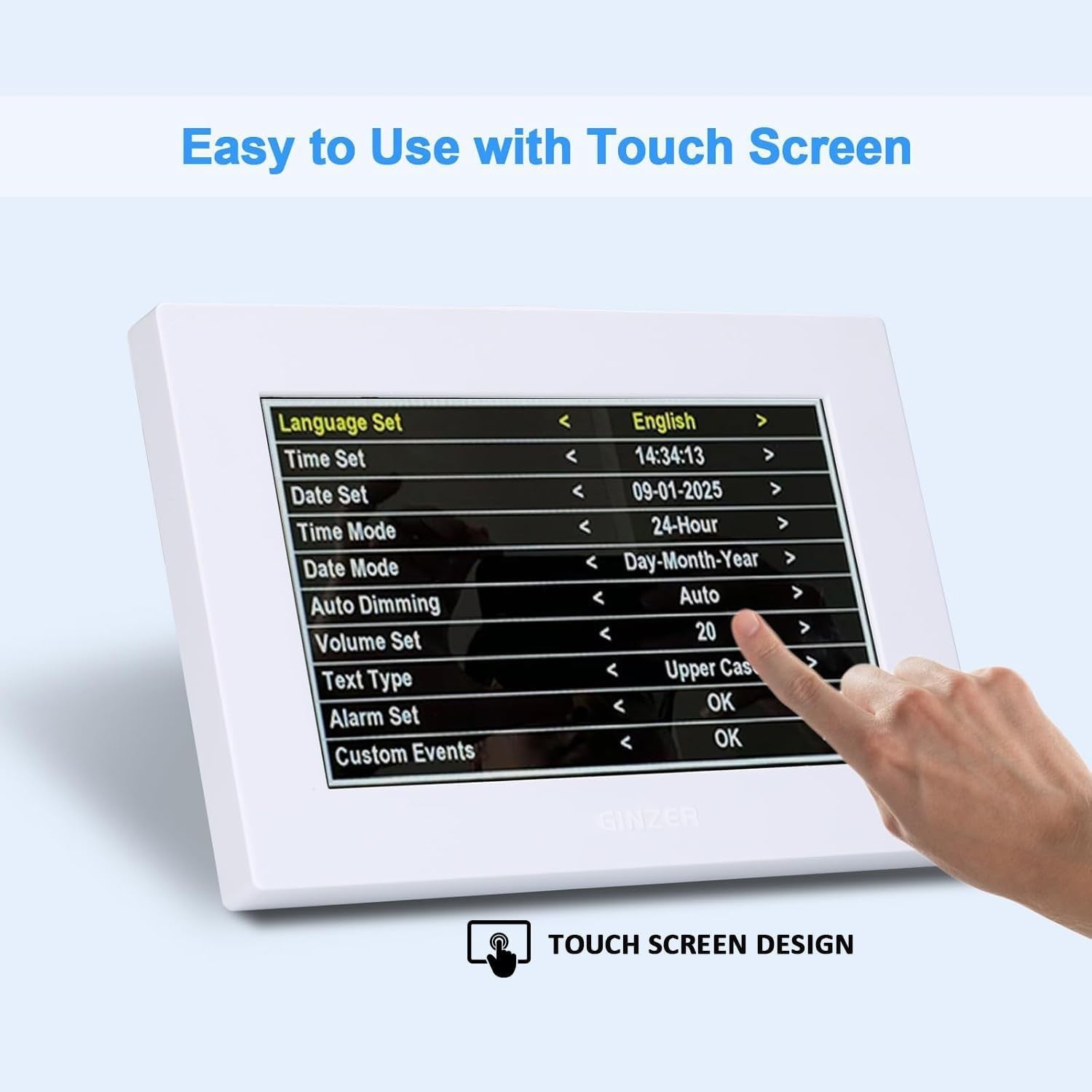 Large Dementia Alarm Clock 8” Touch Screen Talking Date Display