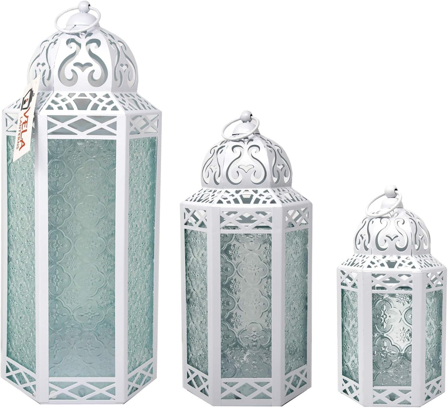 Set of 3 White Moroccan Candle Lanterns Home Decor