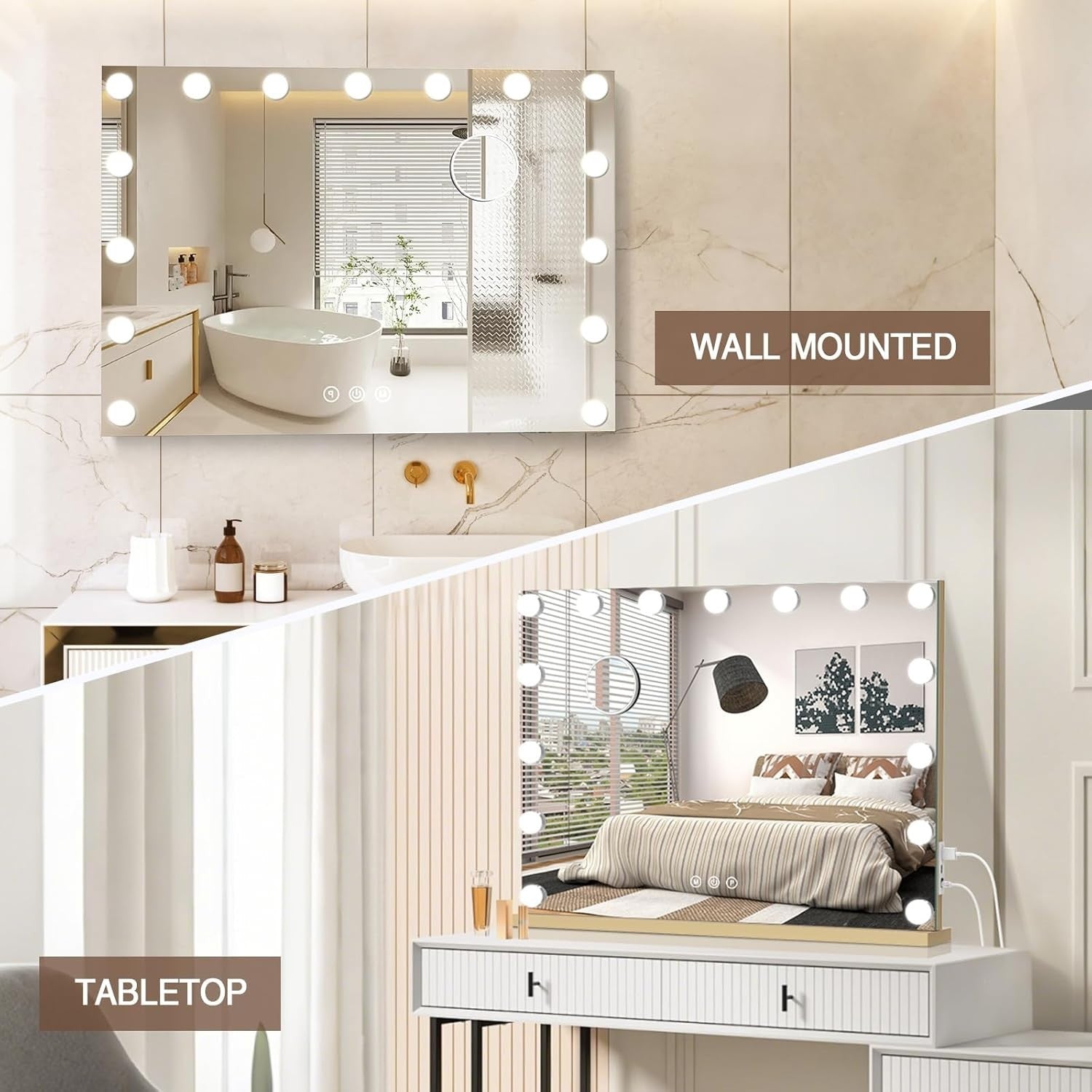 LED Vanity Makeup Mirror with Lights, USB Port & Smart Touch, 58x48cm